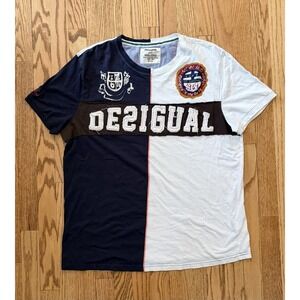 Desigual Men's Graphic T Shirt XXL Colorblock Logo Patch Short Sleeve